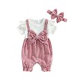 thumbnail image 1 of Newborn Baby Girl Summer Clothes Short Sleeve Bubble Romper Bow Shorts Jumpsuit Infant Outfit 1-18M, 1 of 9