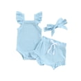 thumbnail image 1 of Newborn Baby Girl Summer Clothes Shorts Set Sleeveless Knit Romper Bodysuit Ruffled Shorts Headband 3Pcs Boho Outfit, 1 of 7