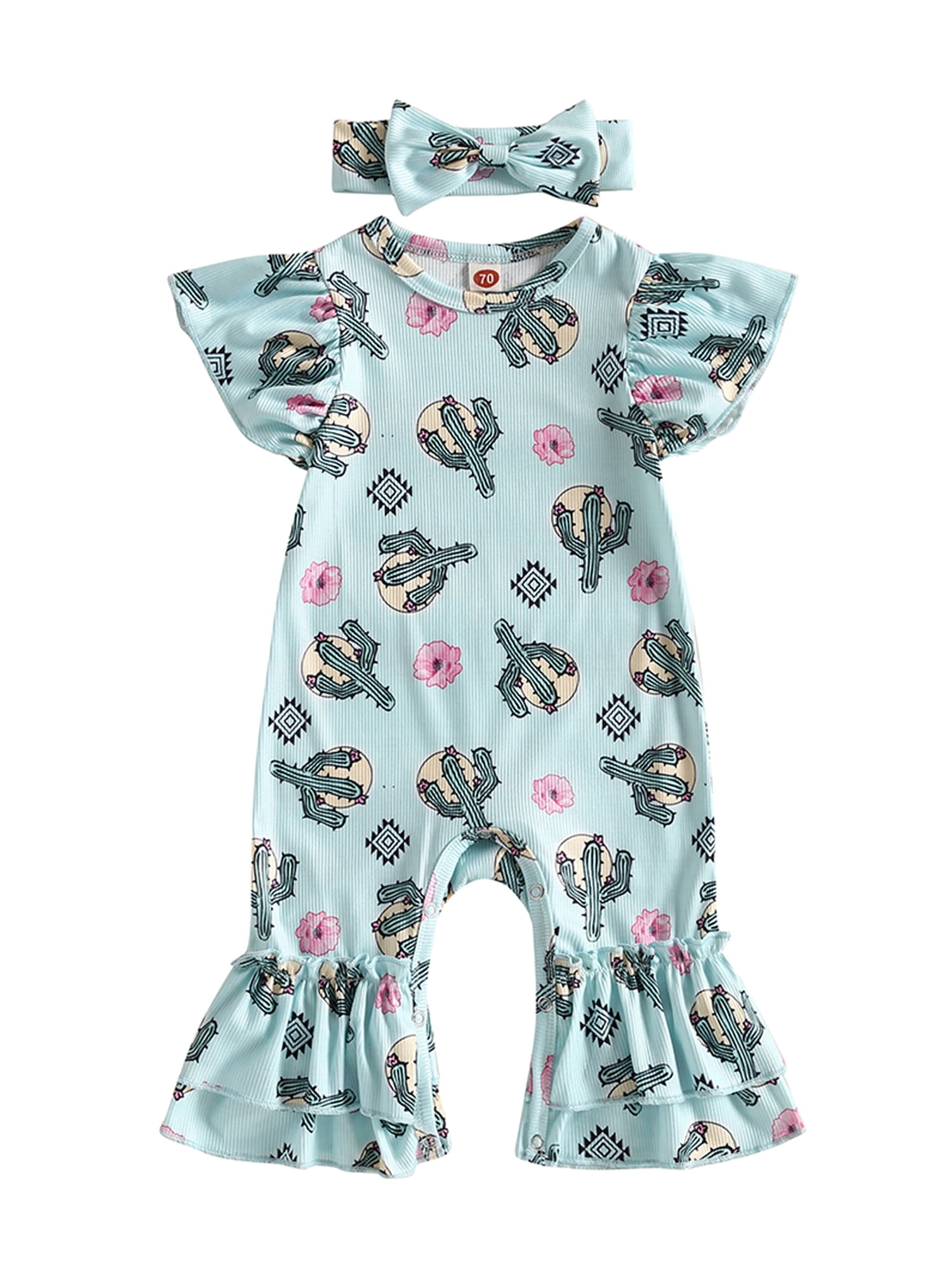 Newborn Baby Girl Summer Clothes Western Cow Short Sleeve Bodysuit Bell