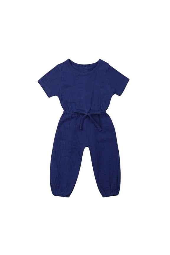 Newborn Baby Girl Summer Cotton Linen Jumpsuit Ruffle Romper Button up Bodysuit Outfits