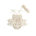 thumbnail image 1 of Newborn Baby Girl Summer Outfit Sleeveless Halter Floral Romper Dress Ruffle Smocked Skirts Bodysuits Infant Cute Clothes, 1 of 7