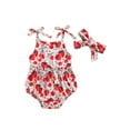 thumbnail image 1 of Newborn Baby Girl Summer Outfit Sleeveless Tie Strap Fruit/Floral Print Romper Bodysuit with Headband Set Cute Clothes, 1 of 7