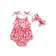 thumbnail image 1 of Newborn Baby Girl Summer Outfit Sleeveless Tie Strap Fruit/Floral Print Romper Bodysuit with Headband Set Cute Clothes, 1 of 7