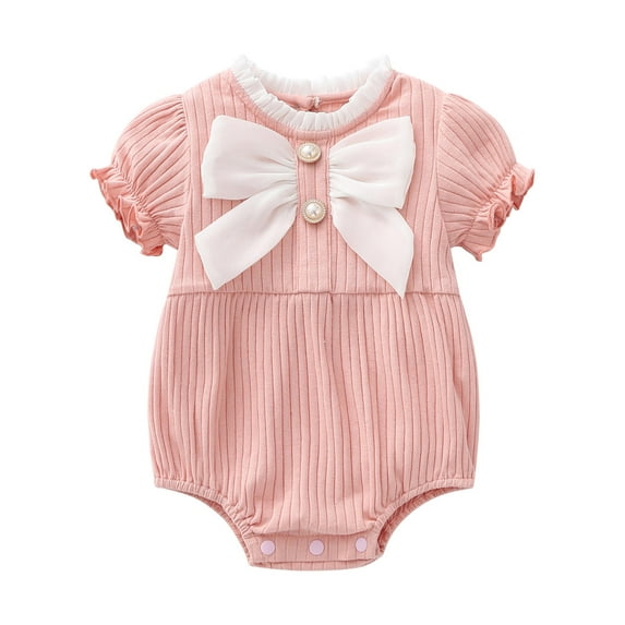 Newborn Baby Girl Summer Outfits Baby Crew Neck Short Sleeve Romper Fashion Solid Color Onesies Jumpsuit Cloth (Pink 0 Months)