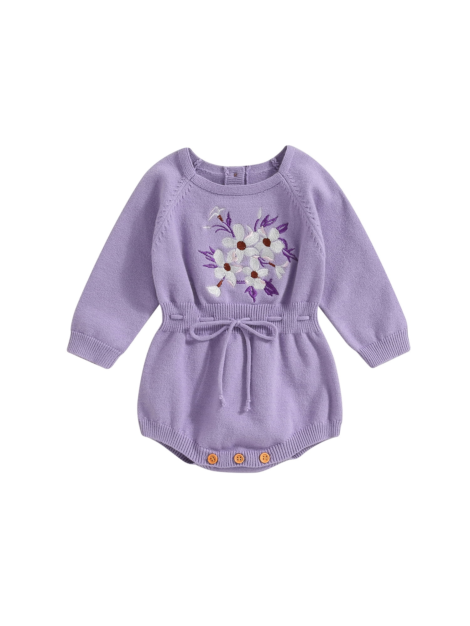 Newborn Baby Girl Sweater Bubble Romper Flower Embroidery Long Sleeve
