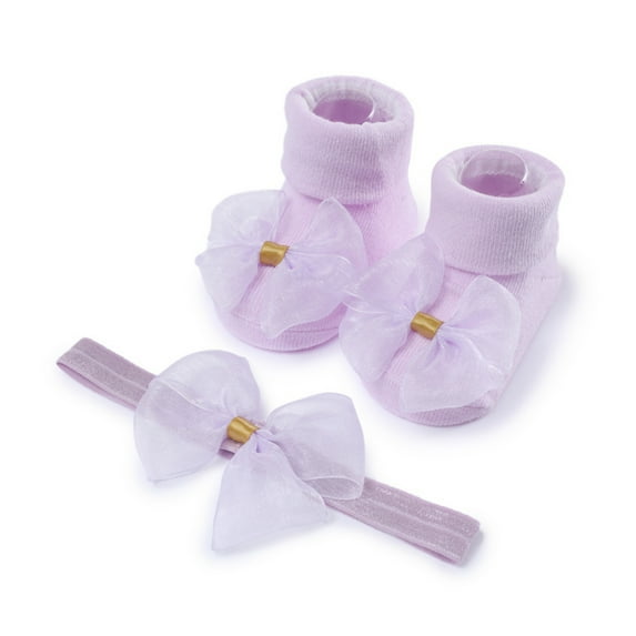 Newborn Baby Girl Toddler Lace Bow Ankle Anti Slip Socks+Hairband,kids Socks Girls 3-12 Months