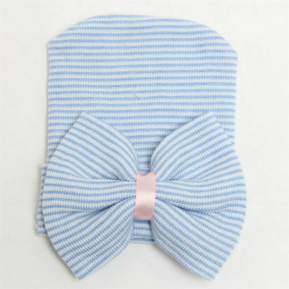 Newborn Baby Girl Toddler Striped Hospital Cap Infant Comfy Bowknot Beanie Hats