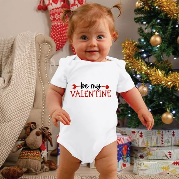 Baby Girl Valentines Day Clothes Romper Cute Heart Print Short Sleeve Bodysuit Romper Tops Bubble Shirt Romper Outfit Layette Set Spring Summer Festival Clothes for Kids 9-12 Months