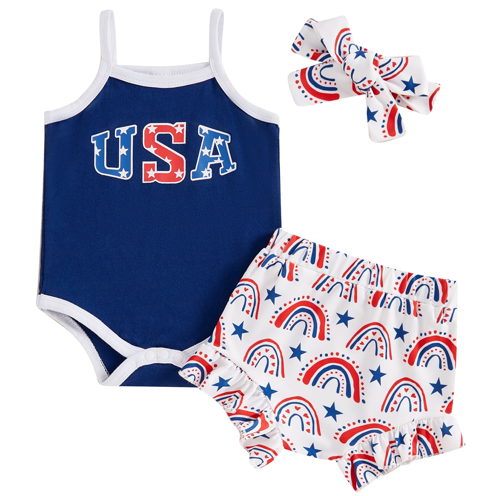 Newborn Baby Girls 4th Of July Outfits Cami Romper Star Rainbow Shorts newborn-baby-girls-4th-of-july-outfits-cami-romper-star-rainbow-shorts