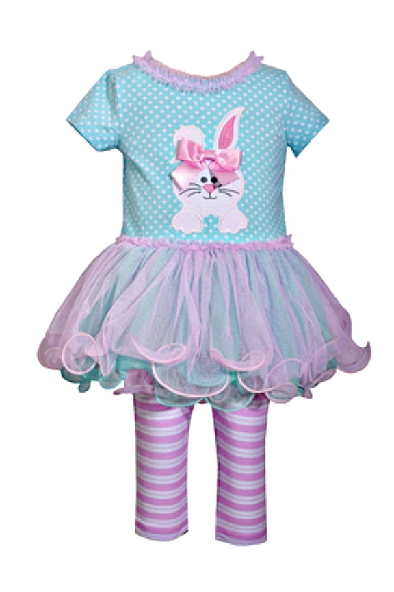 Newborn Baby Girls Aqua Bunny Tutu Top And Striped Legging Set 3-6 months