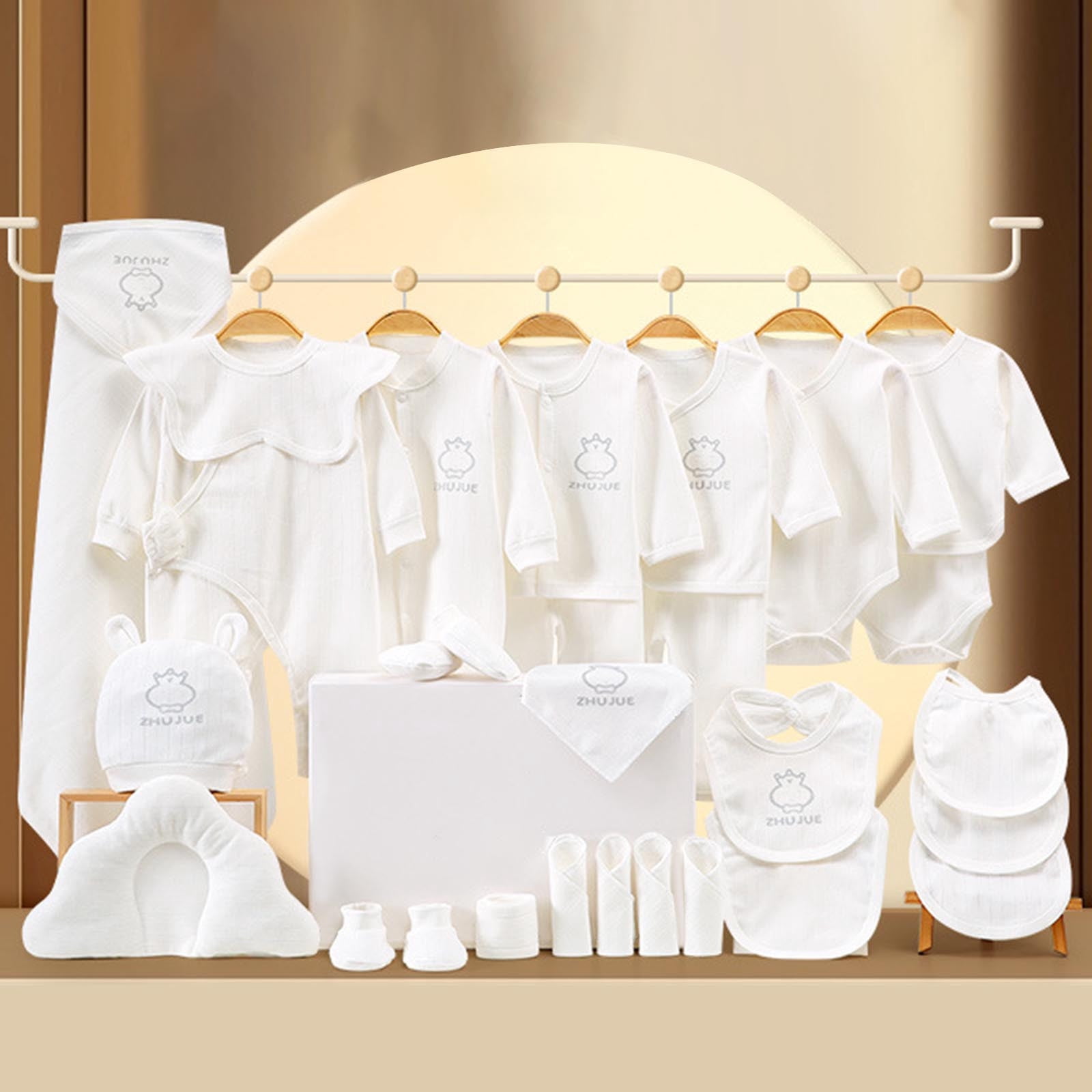 Newborn Baby Girls Boys Clothes Essentials Set (28 Pcs) Soft Cotton Infant Layette Bundle Outfits White 0-3 Month
