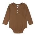 thumbnail image 1 of Newborn Baby Girls Boys Clothes Long Sleeve Quarter Buttons One Piece Jumpsuit Solid Color Infant Baby Clothes Coffee,90, 1 of 5