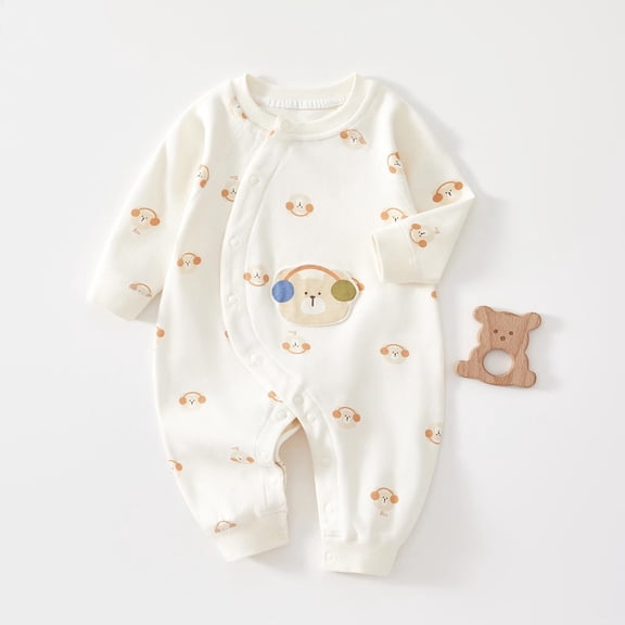 Newborn Baby Girls Boys Cotton Romper Long Sleeved Warm Jumpsuit With Long Sleeves and Crawling Clothes White A 9 Months