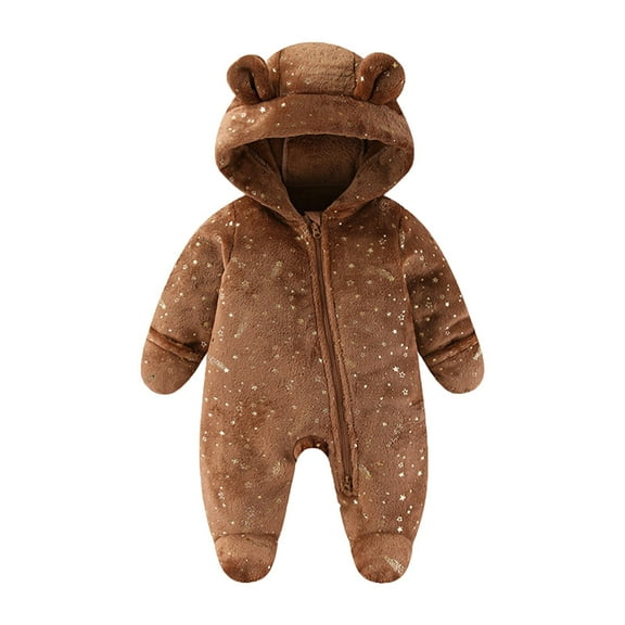 Baby Girls Boys Cute Bear Footie Bunting Snowsuit Toddler Hooded Plush Footed Jumpsuit Romper Winter Fall Warm Coat Outfits