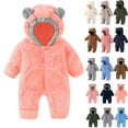 thumbnail image 1 of Newborn Baby Girls Boys Cute Bear Fleece Footie Bunting Snowsuit Toddler Infant Hooded Plush Footed Jumpsuit Romper Winter Fall Warm Coat Outfits, 1 of 7