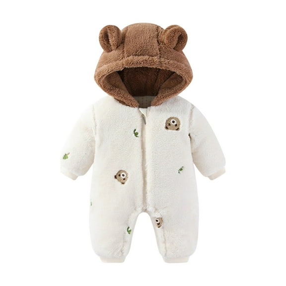 Baby Girls Boys Cute Bear Footie Bunting Snowsuit Toddler Hooded Plush Footed Jumpsuit Romper Winter Fall Warm Coat Outfits