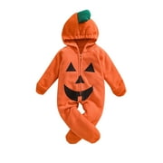 JXZOM Newborn Baby Girls Boys Halloween Costume Pumpkin Romper Long Sleeve Hooded Jumpsuit Cute Clothes