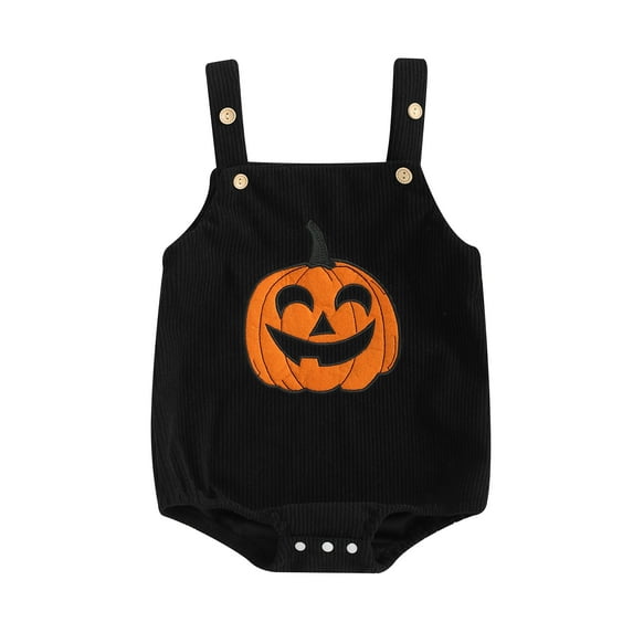 Newborn Baby Girls Boys Halloween Outfits Sleeveless Corduroy Pumpkin Face Overalls Rompers Button Jumpsuit Fall Clothes
