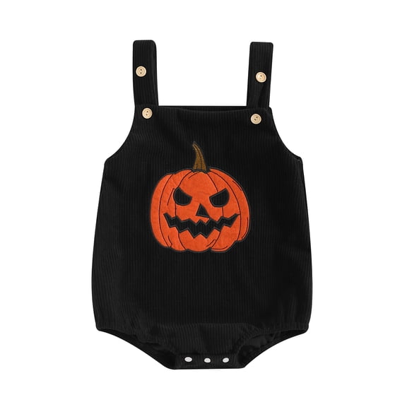 Newborn Baby Girls Boys Halloween Outfits Sleeveless Corduroy Pumpkin Face Overalls Rompers Button Jumpsuit Fall Clothes