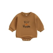 LOLIUICCA Newborn Baby Girls Boys Halloween Romper Long Sleeve Pumpkin Embroidery Casual Playsuit Fall Sweatshirt