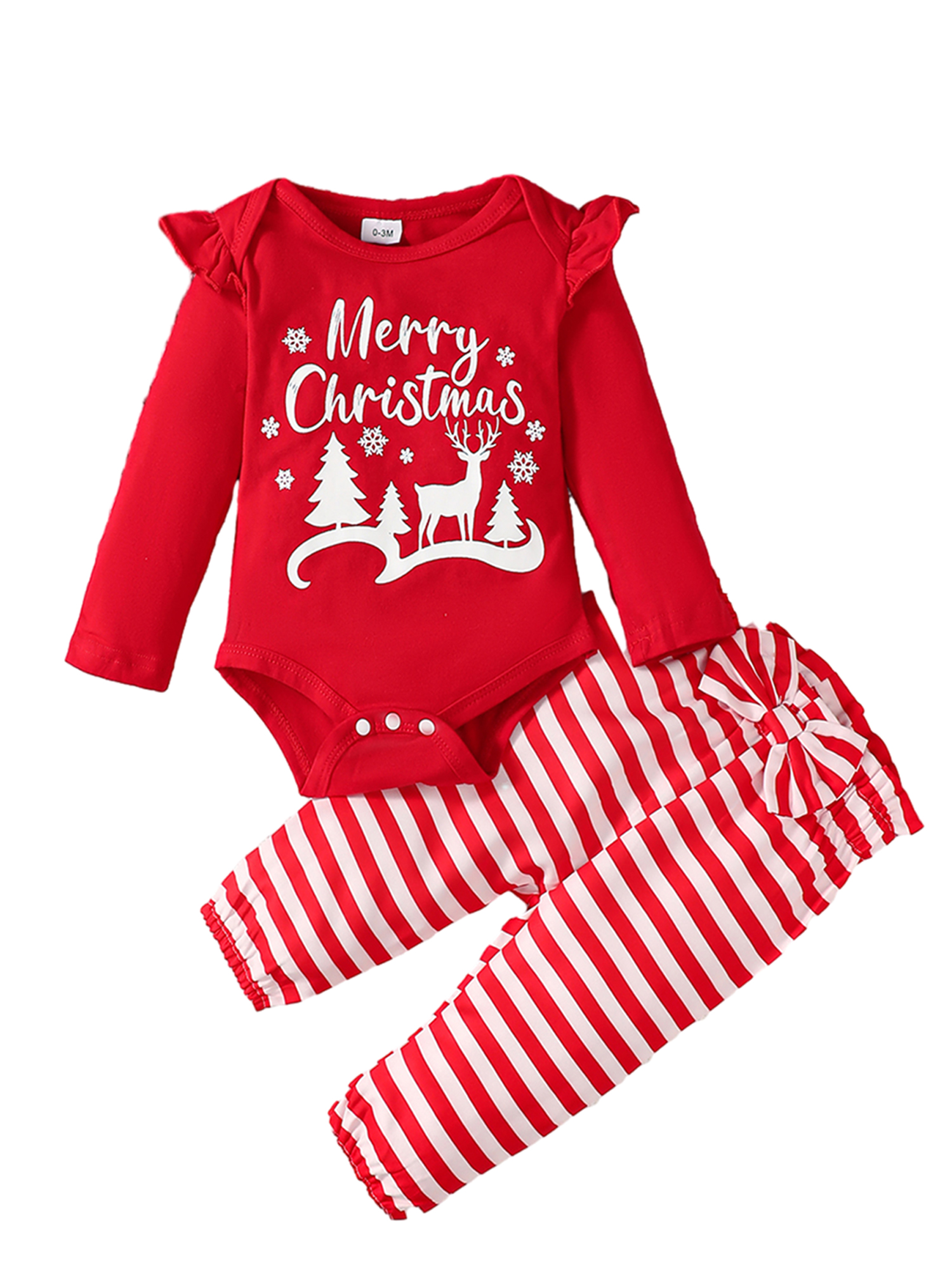 Newborn Baby Girls Boys My First Christmas Outfits Deer Romper +Plaid Pants+Hat 3PCS Xmas Set