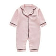 thumbnail image 1 of Baby Girls Boys Solid Color Pajamas Romper Button Up Lapel Sleepwear Pj's Jumpsuit Size 6 M-12 M, 1 of 3