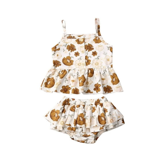 Newborn Baby Girls Button Sleeveless Crop Tops + Shorts Pants Tutu Skirt Outfits 2pcs Clothes Set (B-4, 6-9 Months)
