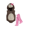 thumbnail image 1 of Newborn Baby Girls Casual Hooded Romper Sleeveless Zip Up Animal Monkey Onesie with Striped Socks 2Pcs Set, 1 of 8