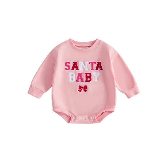 Newborn Baby Girls Christmas Clothes Letter Embroidery Sweatshirt Romper Long Sleeve Oversized Bodysuit Fall Winter Outfit