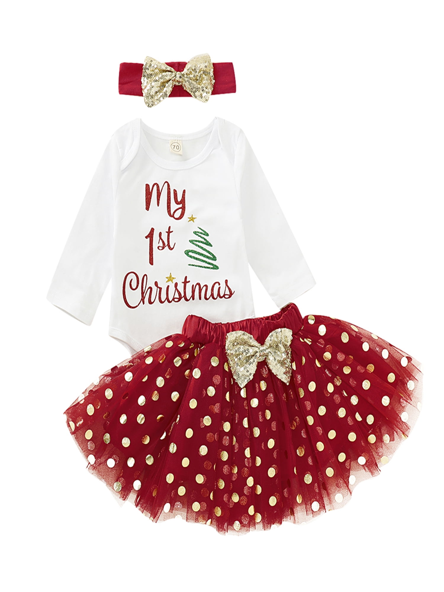 Newborn Baby Girls Christmas Outfits Long Sleeve Romper Tutu Skirt with