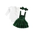 thumbnail image 1 of Newborn Baby Girls Christmas Outfits Long Sleeve  one-piece  Romper + Velvet Suspender Skirts + Headband Clothes Set, 1 of 9