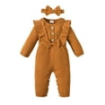 thumbnail image 1 of Newborn Baby Girls Clothes Baby Girl One-piece Romper Bodysuit 3-6 Months Baby Girls Long Sleeve Round Neckline Romper Headband 2PCS Set Brown, 1 of 9