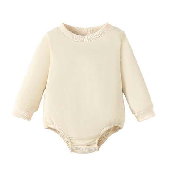 Newborn Baby Girls Clothes Baby Girls One-piece Romper Bodysuit 0-3 Months Girls Long Sleeve Round Neckline Solid Color Romper Bodysuit Apricot