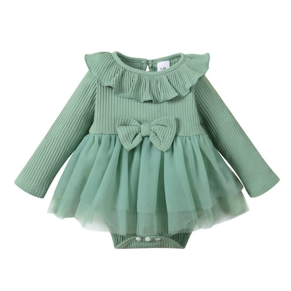 Newborn Baby Girls Clothes Baby Girls One-piece Romper Bodysuit 0-3 Months Girls Long Sleeve Solid Color Romper Bodysuit Green