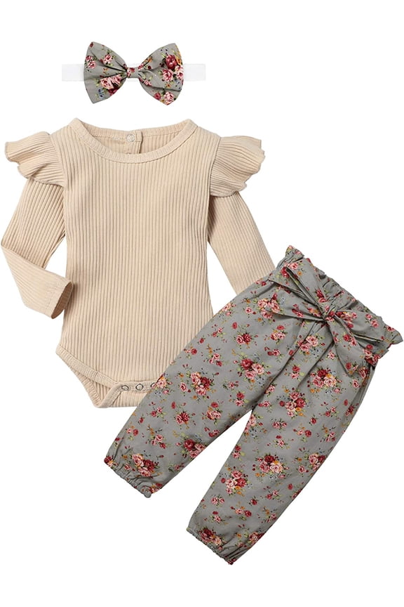 Newborn Baby Girls Clothes Cute Baby Clothes Girls Romper + Pant 3pcs Winter Outfit 3-6 Months