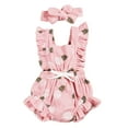 thumbnail image 1 of Newborn Baby Girls Clothes One-Piece Romper Cotton Linen Bodysuit with Headband, 1 of 8