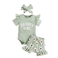 thumbnail image 1 of Newborn Baby Girls Clothes Rib Knit Ruffle Crew Neck Short Sleeve Daddy girl Letters Print Romper Shorts Hairband Cute Summer Outfit Set, 1 of 9