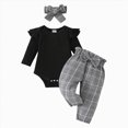 thumbnail image 1 of Newborn Baby Girls Clothes Ribbed Ruffled Romper+Floral Pants+Headband Infant Outfit Set, 1 of 7