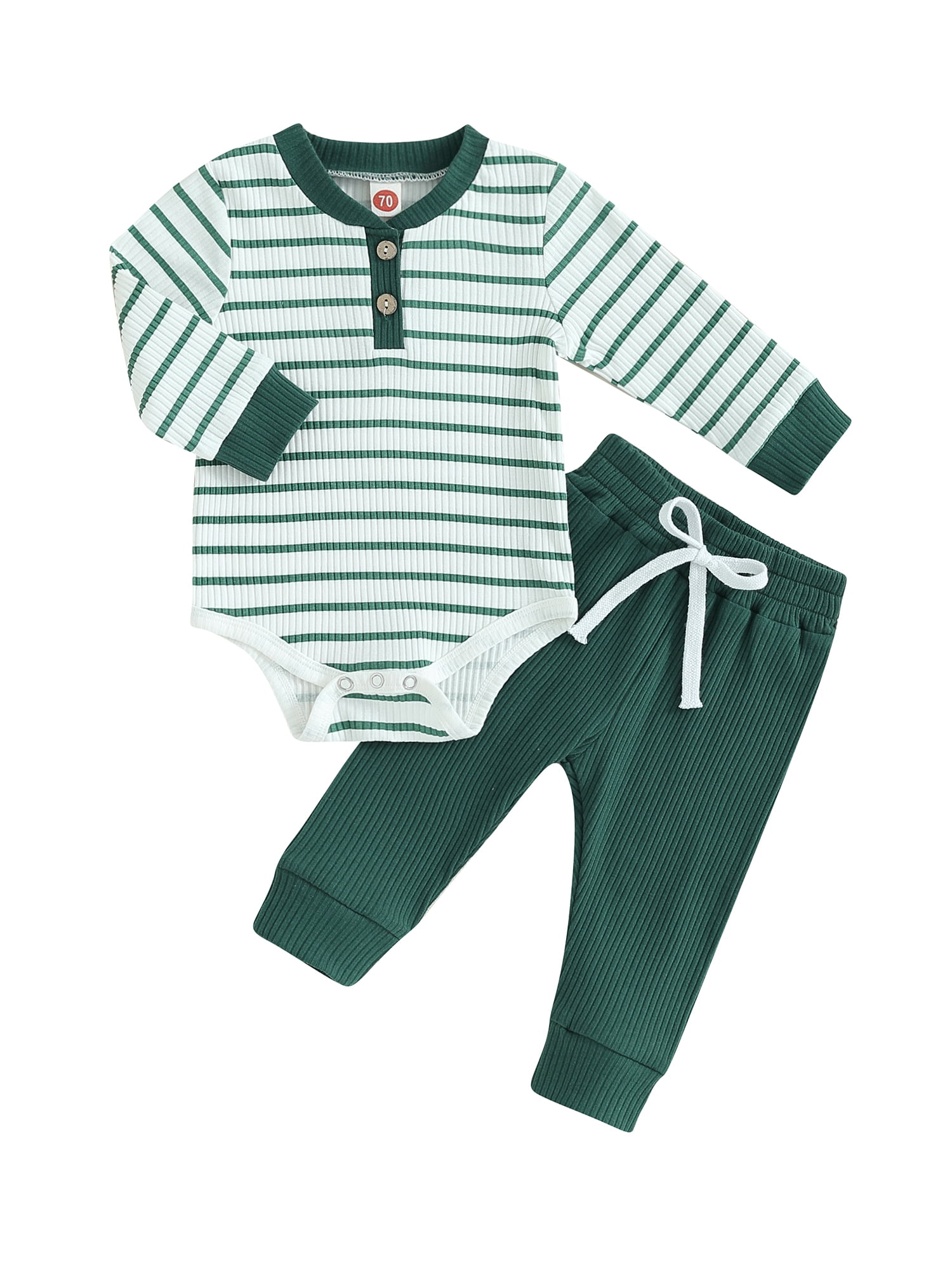Newborn Baby Girls Clothes Set Long Sleeve Striped Romper Bell Bottoms