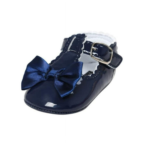 Newborn Baby Girls Crib Shoes Shiny Mirror PU Leather Bow Buckle First Walkers Soft Soles Non-slip Footwear 0-18M