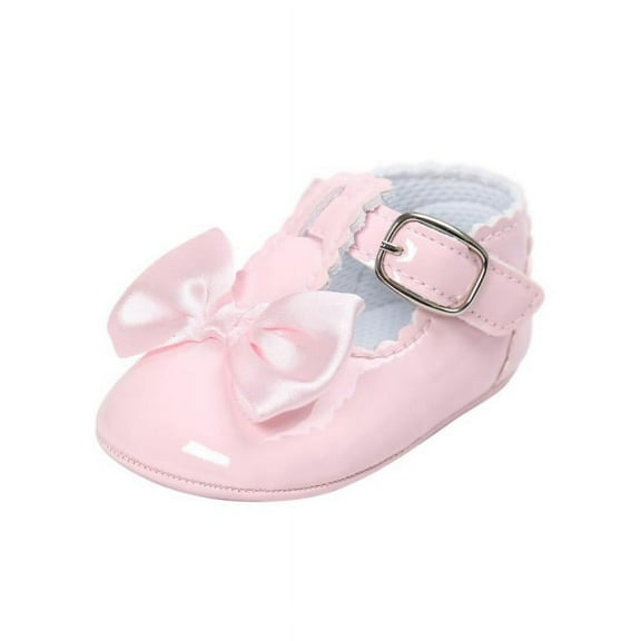 Newborn Baby Girls Crib Shoes Shiny Mirror PU Leather Bow Buckle First Walkers Soft Soles Non-slip Footwear 0-18M