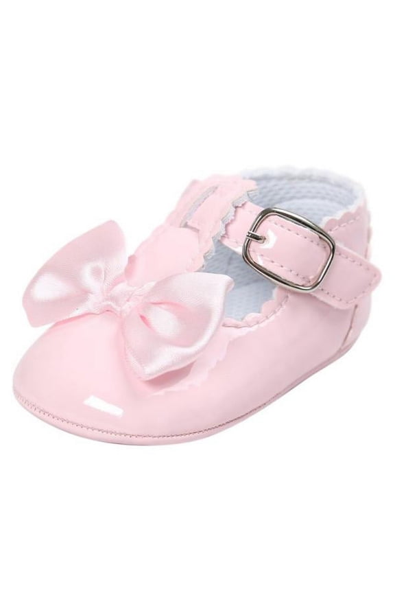 Newborn Baby Girls Crib Shoes Shiny Mirror PU Leather Bow Buckle First Walkers Soft Soles Non-slip Footwear 0-18M