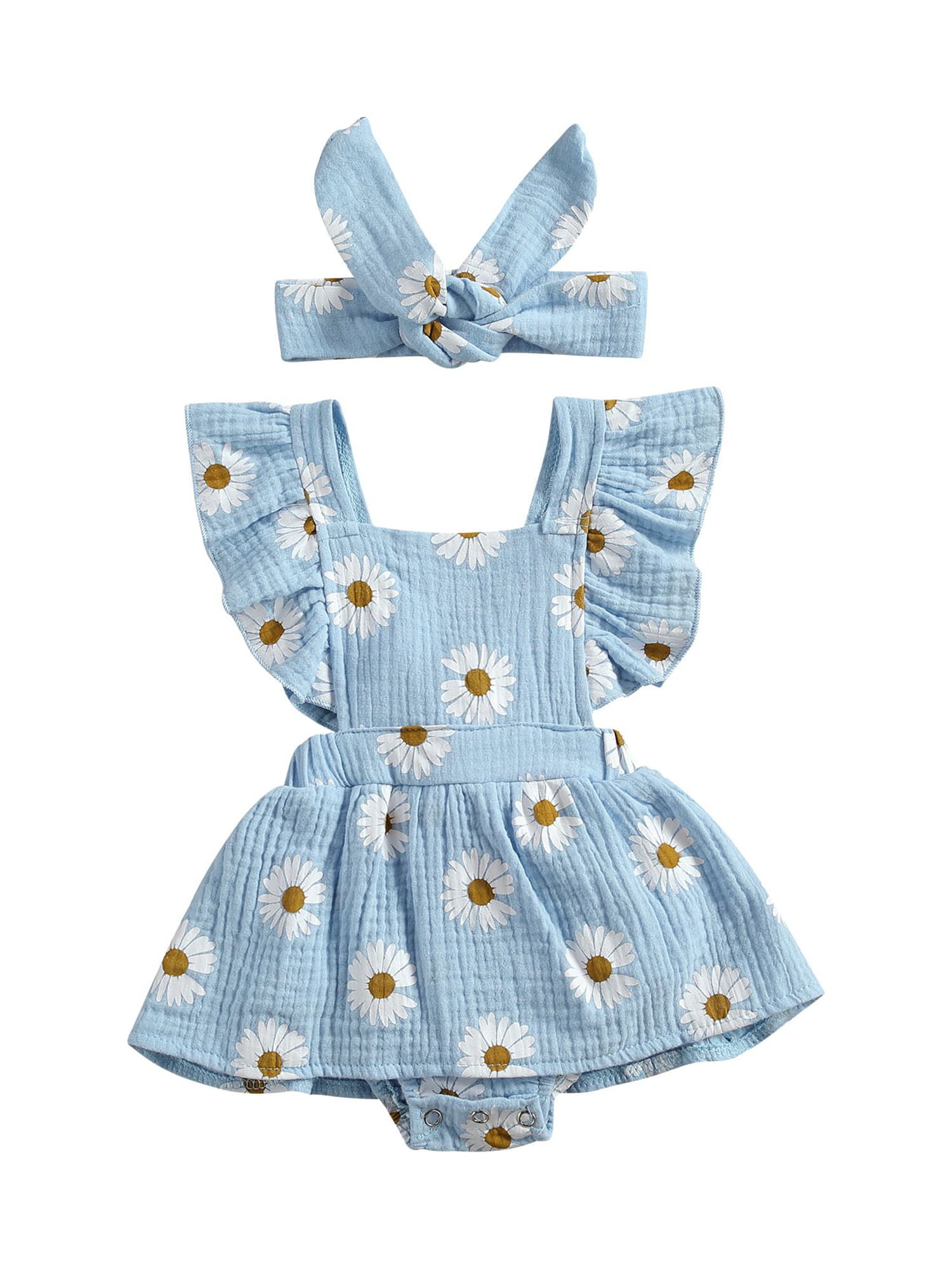 Newborn Baby Girls Daisy Flower Romper Skirt with Headband Outfits Clothes Set Walmart