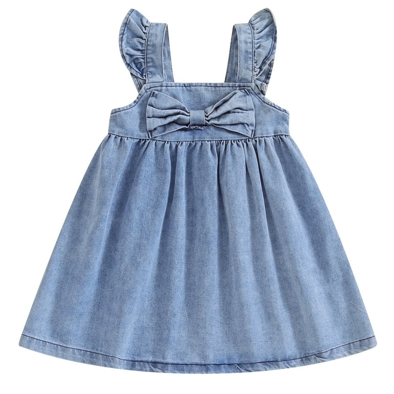 Newborn Baby Girls Denim Dress Solid Color Sleeveless A Line