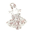 thumbnail image 1 of Newborn Baby Girls Easter Outfits, Sleeveless Tie Up Bunny Flower Print Caim Romper Dress + 3D Bow Headband Set, 1 of 8