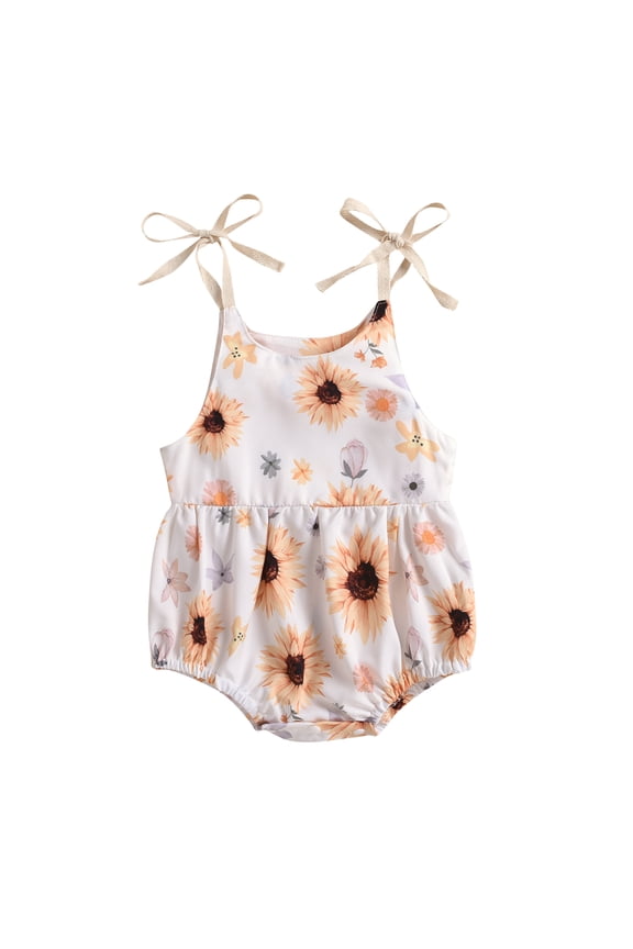 Newborn Baby Girls Fashion Sun/Sunflower Print Romper Stylish Sleeveless Romper for Kids Girls, 0-24M