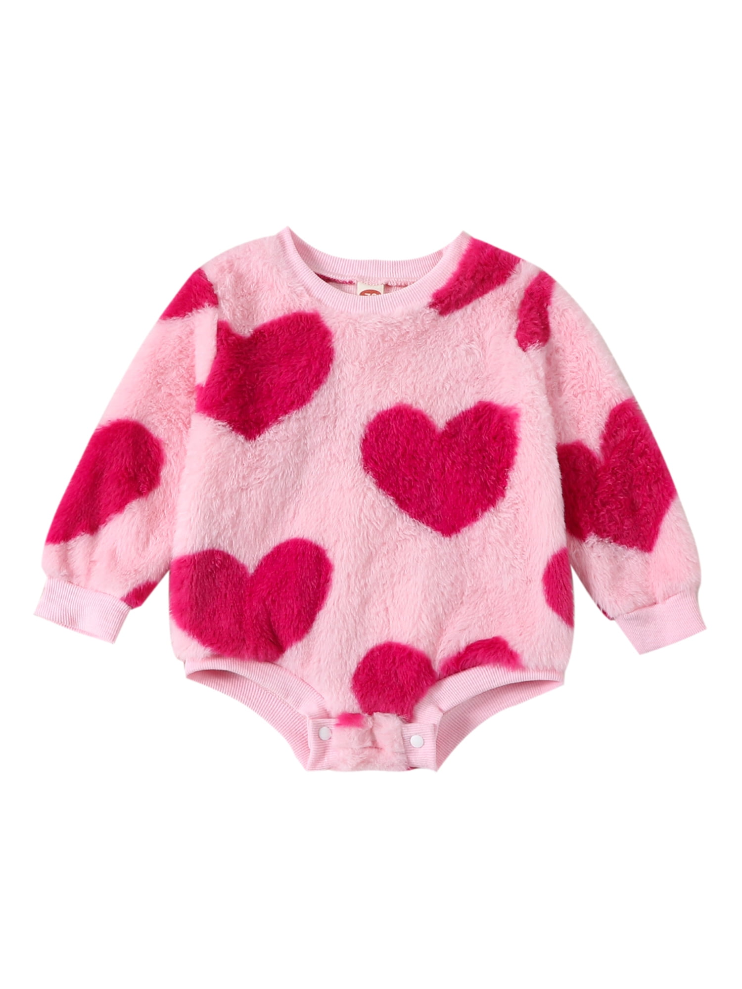 Newborn Baby Girls Fuzzy Sweater Romper Long Sleeve Heart Print Fall