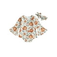 thumbnail image 1 of Newborn Baby Girls Halloween Clothes Flower Pumpkin Flare Long Sleeve Romper Jumpsuits Bodysuits + Headband Fall Outfits, 1 of 8