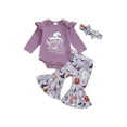 thumbnail image 1 of Newborn Baby Girls Halloween Clothes Letter Long Sleeve Bodysuit Pumpkin/Ghost Flared Pants Set Headband 3Pcs Outfits, 1 of 8