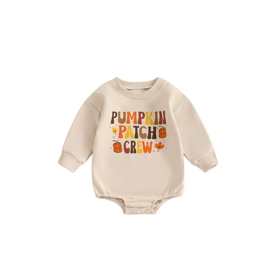 Newborn Baby Girls Halloween Clothes Pumpkin Patch Oversized Sweatshirt Romper Jumpsuit One Piece Fall Outfits 0-18M